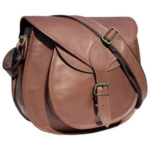 9656 13 inch-Medium Brown Leather Crossbody Satchel Bag Vintage Purses